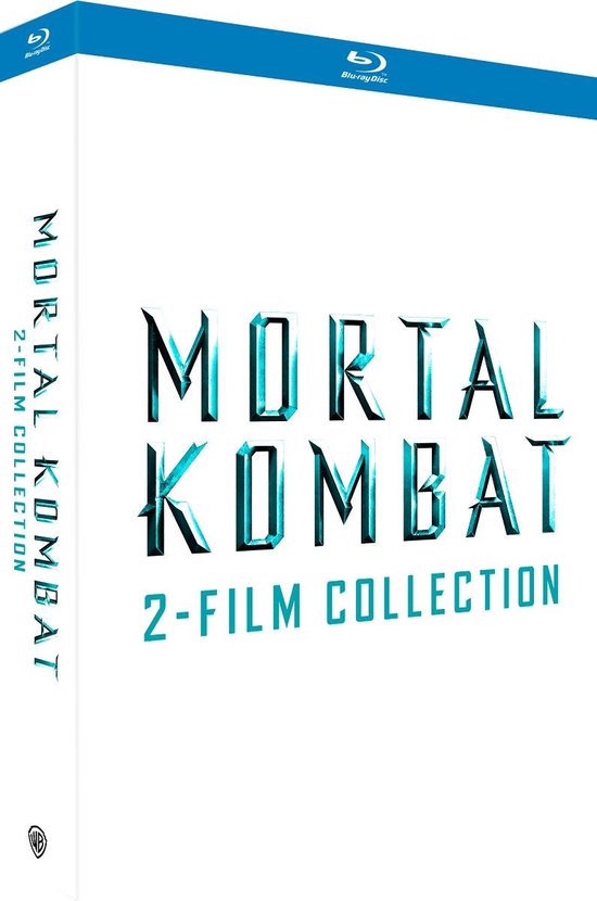Coffret Blu-ray Mortal Kombat collection 2 films avec les titres en lettres bleu métallisé.