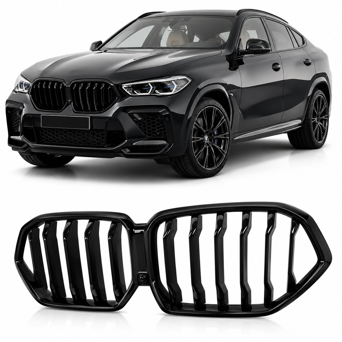 Grill Nieren Geschikt Voor BMW X6 G06 2018-2026 Enkelspijls Hoogglans Zwart