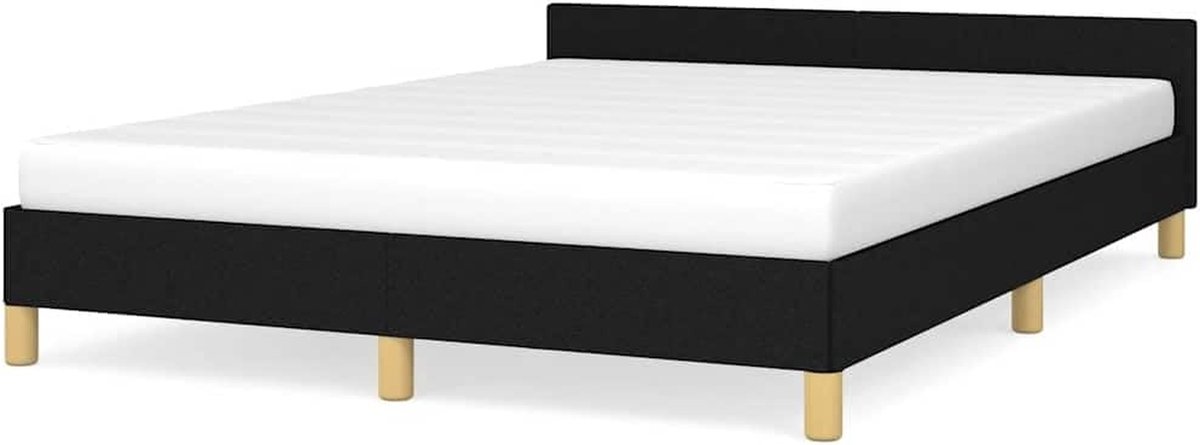 Bedframe met Hoofdeinde - Gestoffeerd Bed - Comfortabel Slapen - Stabiel Houten Frame - 140 x 200 cm - Zwart