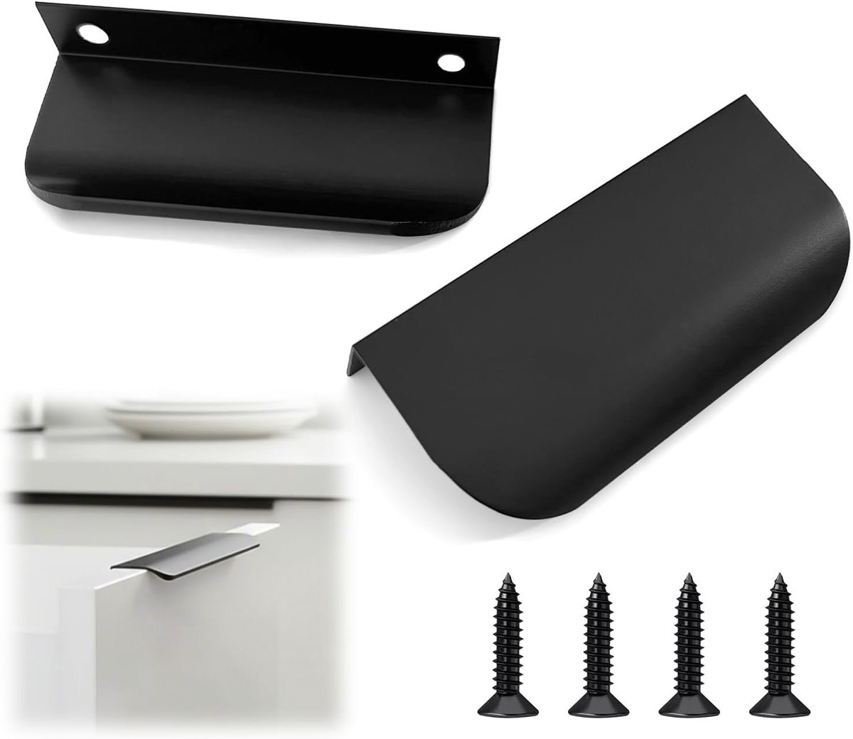 Set van 2 Zwarte Keukenhandgrepen, Aluminium Vingerhandgrepen voor Kasten en Lades, 80mm Mat Zwart, Modern en Duurzaam