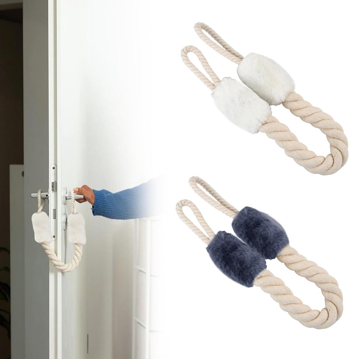 Deurstopper met Katoenen Koorden, Set van 2, Veiligheidsoplossing voor Kinderen en Huisdieren, 60 cm Lang, Voorkomt Tussenkomst van Vingers en Beschermt Deuren