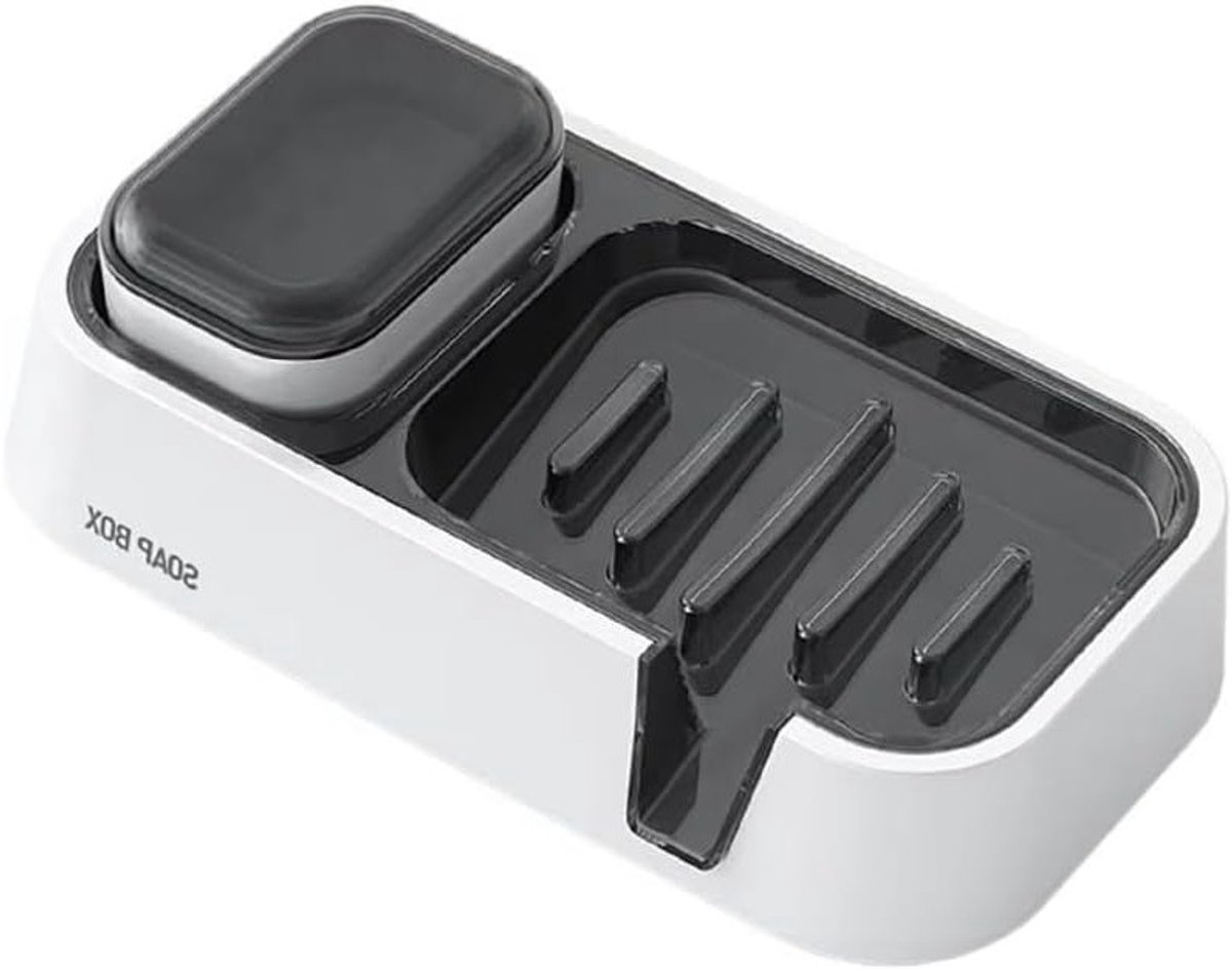 Muurbevestigde zeepdispenser voor badkamer met afvoer en schoonmaakborstel - Handige zeephouder voor een opgeruimde wastafel en eenvoudig onderhoud