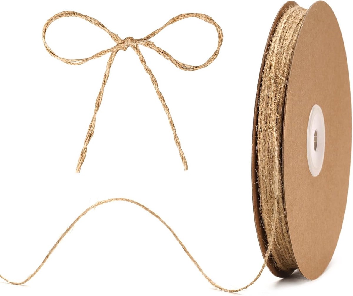 Natuurlijk jute touw 100 m 2-laags bruin tuinkoord 1,5 mm voor ambachten, tuinieren, kerstdecoratie en bruiloften