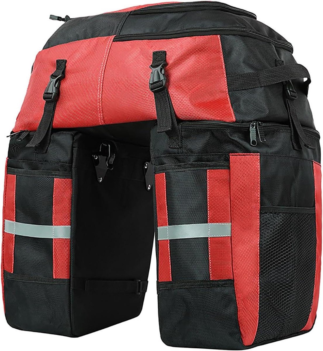 Fietstas Bagagedrager - 3-in-1 Tassen - Fietsen Opslag - Regenbestendig Materiaal - 60 Liter - Zwart/Rood