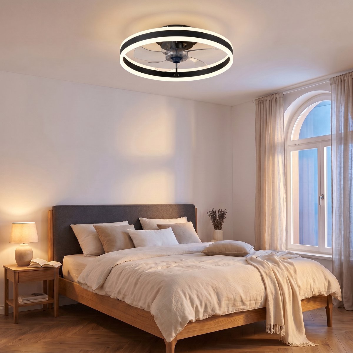 MiShar Plafond Ventilator Lamp - 51 CM - Smart Lamp - 6 Standen - 1 grote led strook - Dimbaar - Zwart - Kroonluchter LED Ventilator - Chandelier Fan - Woonkamer Lamp - Ventilator Lampen - Slaapkamer lamp - Eetkamerlamp – foto 5