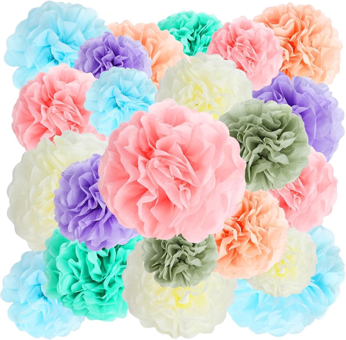 Zijdepapieren Pompons - Papieren Bloemen - Feestdecoratie - Realistisch Pioenroos Ontwerp - 22 stuks - Meerkleurig