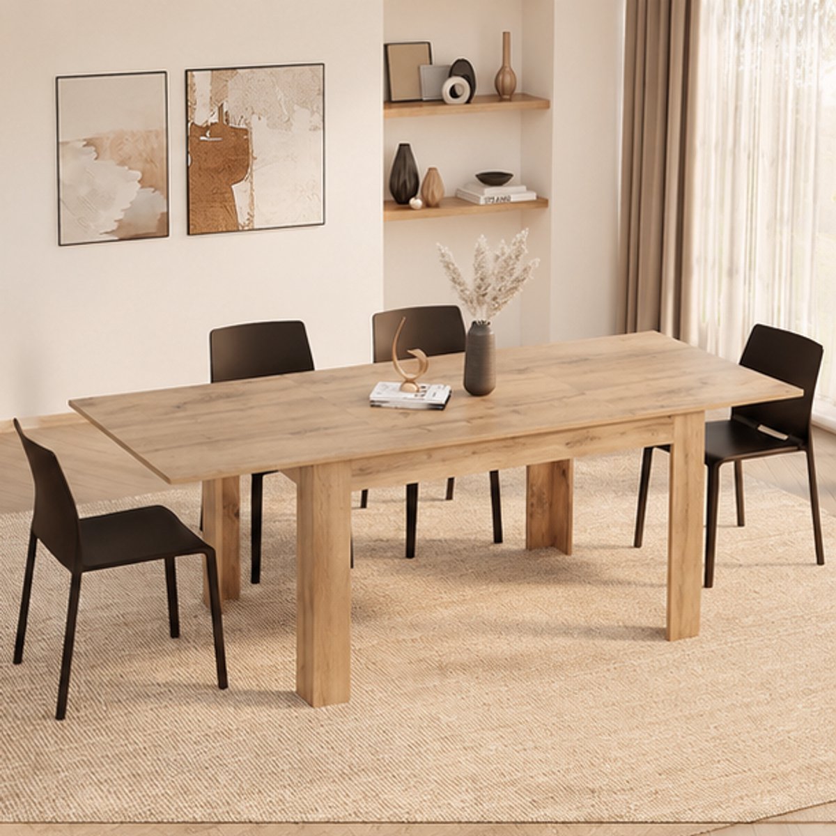 MOBILI FIVER Extendable Dining Table Easy 140–220 cm Rustic Oak Design - Modern Italian Kitchen Table 6–8 Persons - NoviHomeStore