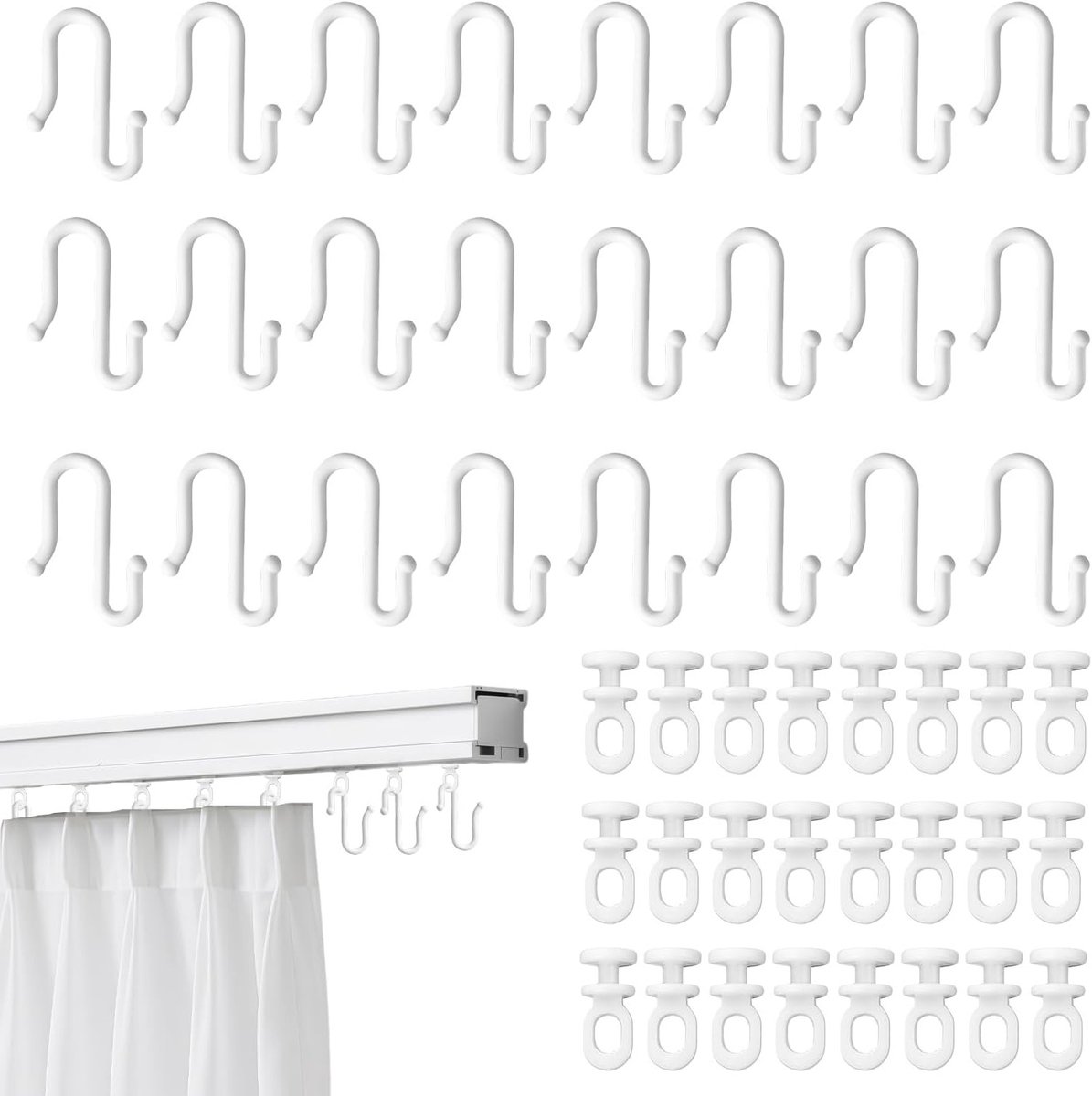 Flexibele Gordijnhaken voor Schuif- en Rolgordijnen - 24 Stuks, Ideaal voor Badkamer en Woonkamer Decoratie