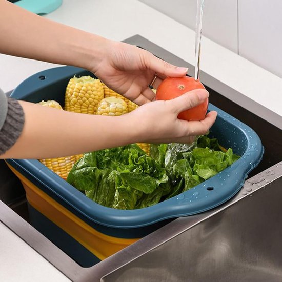 Opvouwbare Emmer - Draagbare Gootsteen - Keuken Organisatie - Met Afdruiprek - Compact Ontwerp - Enkele Kleur — afbeelding 4