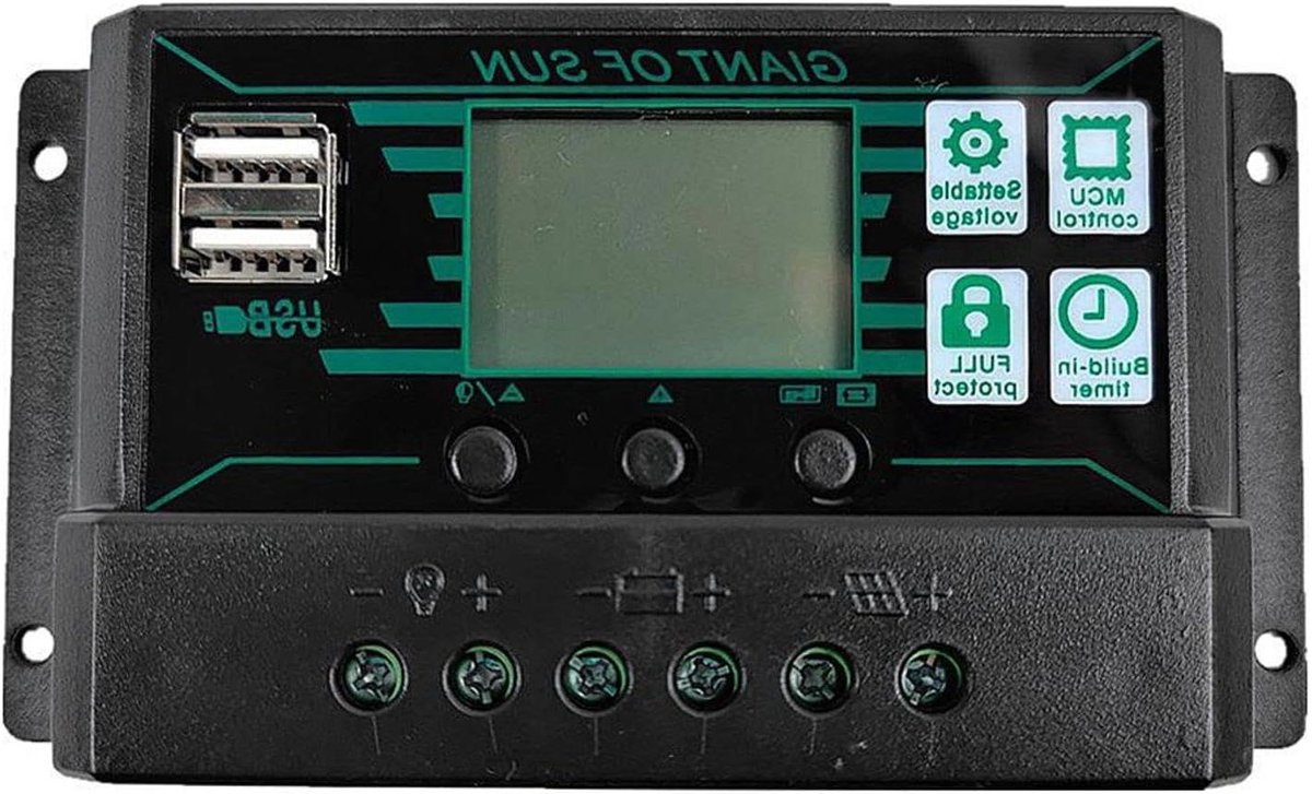 Zonnepaneel Regelaar - Solar Controller - Energie Beheer - Intelligente Bediening - 12V 24V - Zwart