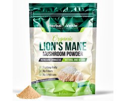 Herbal&Velde® Lion’s Mane Poeder 100g – Biologisch – 100% Fruiting Body – Hericium Erinaceus – Nootropics Supplement voor Focus, Geheugen & Concentratie | Inc. Doseerlepel |
