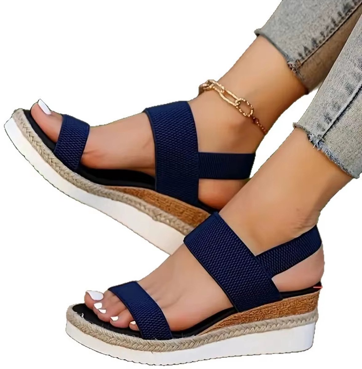 Casual Damessandalen voor de Zomer – Comfortabele Antislip Wandelschoenen van Elastische Stof Lichtgewicht Dames Schoenen voor Dagelijks Gebruik Blauw
