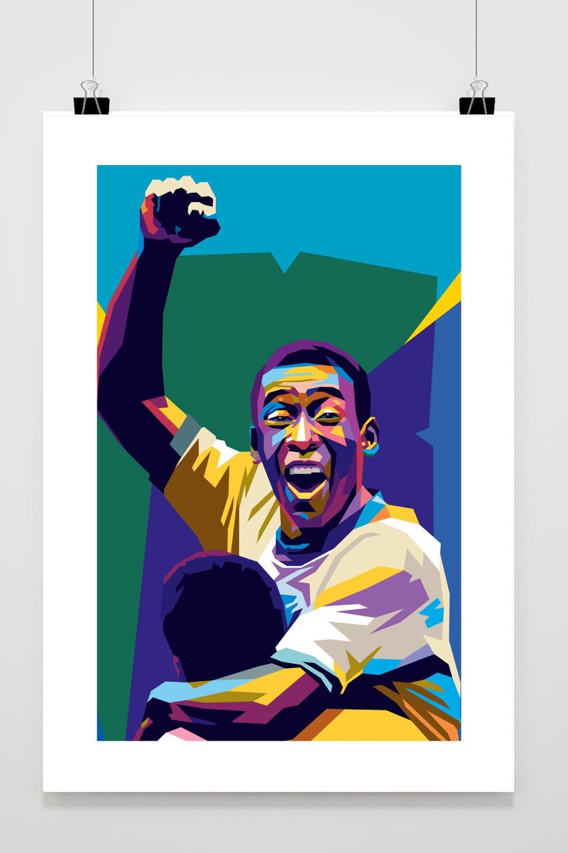 Pele Poster - Voetbal - Edson Arantes do Nascimento - Voetballer - Pele Iconisch - posters - formaat 60x90cm - B428 - Met Witte Rand - passe-partouts stijl