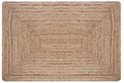 Beige gevlochten jute vloerkleed met concentrische rechthoekige patronen.