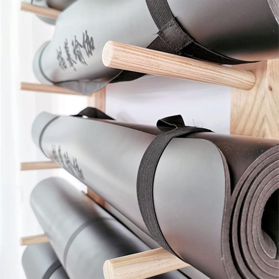 Yogamat Houder - Opbergrek Matten - Sportspullen Organiseren - Massief Houten Constructie - 9 Lagen 156 cm - Houtkleur van Yogamat — afbeelding 2