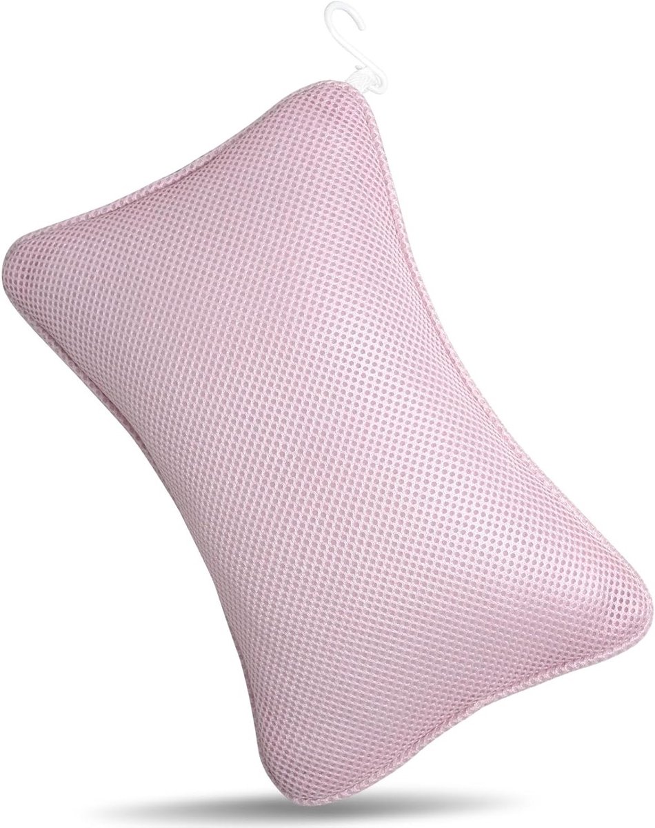 Ergonomisch 3D Badkussen van Ademend Mesh voor Hoofd en Nek, Ideaal voor Ontspanning in Bad of Spa (Roze)