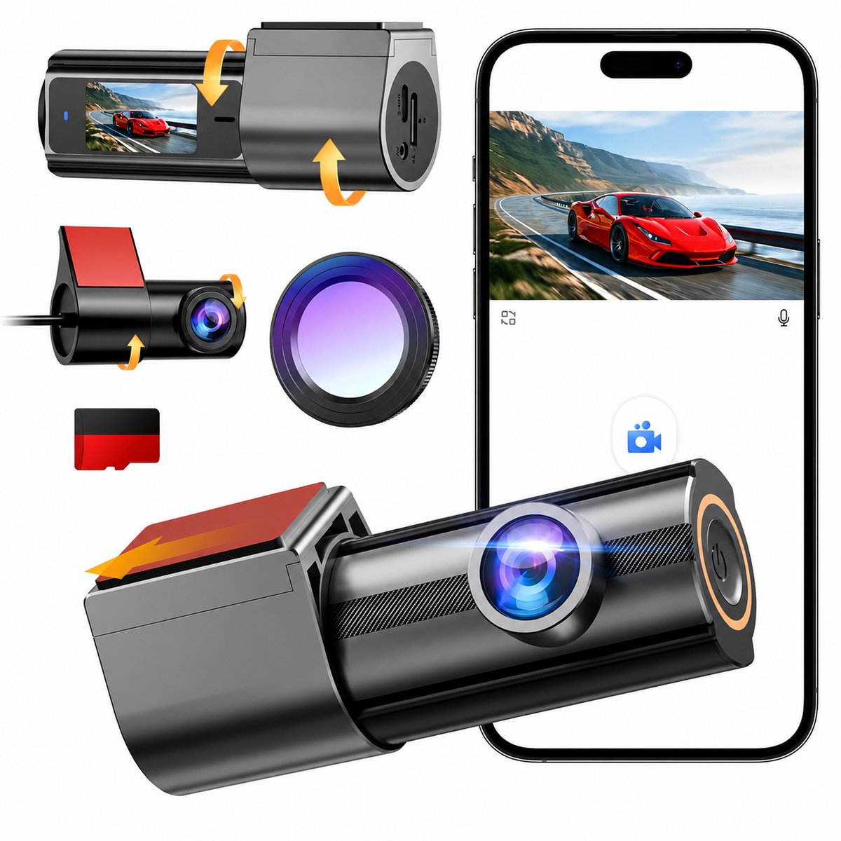 Dashcam Auto 4K - Draaibare Voor- en Achtercamera met Wifi en Loopopname