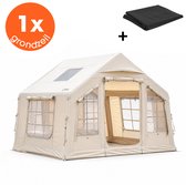 Lenx Opblaasbare Tent 4 tot 6 Personen - 300x265x210 cm - Air Tent - Glamping Tent - Waterdicht - Beige - Inclusief Grondzeil 4x5 m - 420d Oxford Stof