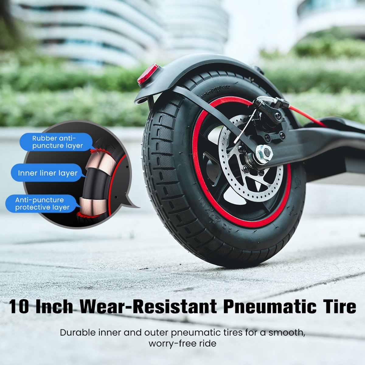 iScooter W6 Elektrische scooter - 10inch slijtvaste luchtbanden - 30km actieradius - 42V 10,5Ah accu - Maximumsnelheid 25 km/u - Elektronische voorrem + schijfrem achter - zwart – foto 6