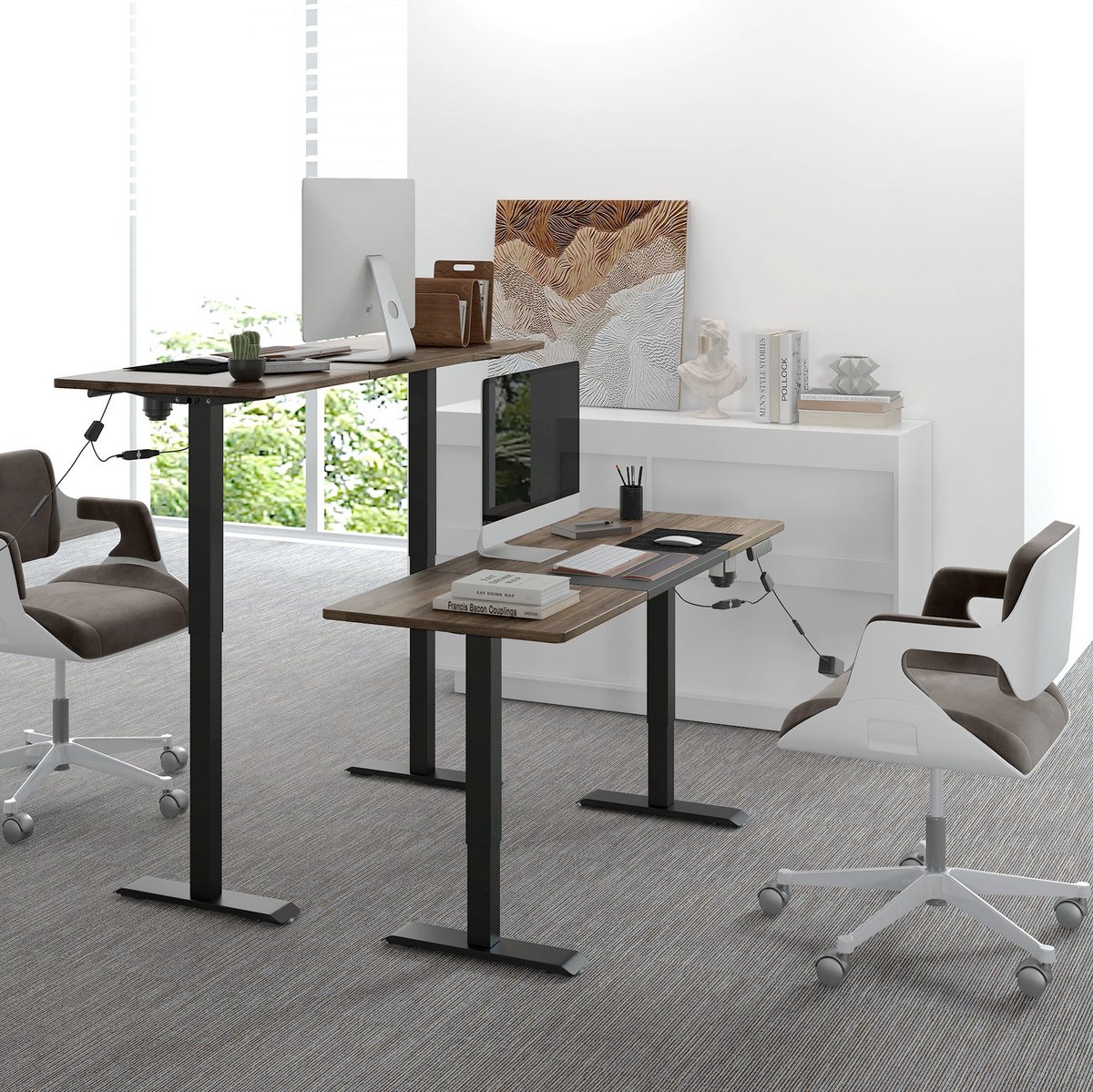 FloraGrace Bureau - Elektrisch Verstelbaar Zit Sta Bureau Met 4 Geheugenstanden - Voor Kantoor En Werkkamer - Metaal Houtlook - 140x70 cm - Zwart Naturel