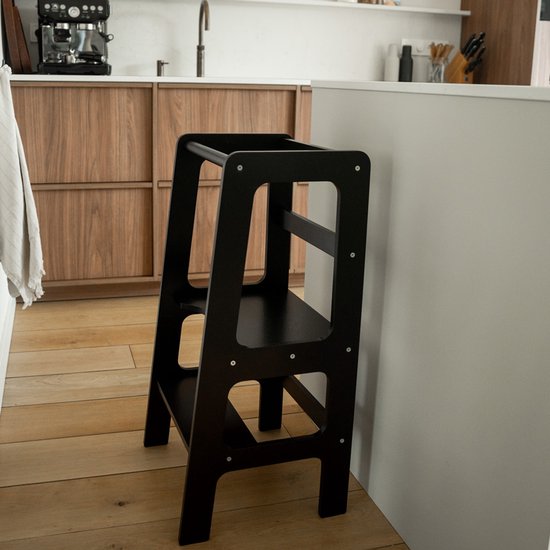 Jindl houten montessori leertoren zwart - Het handige hulpje in de keuken - kitchen helper