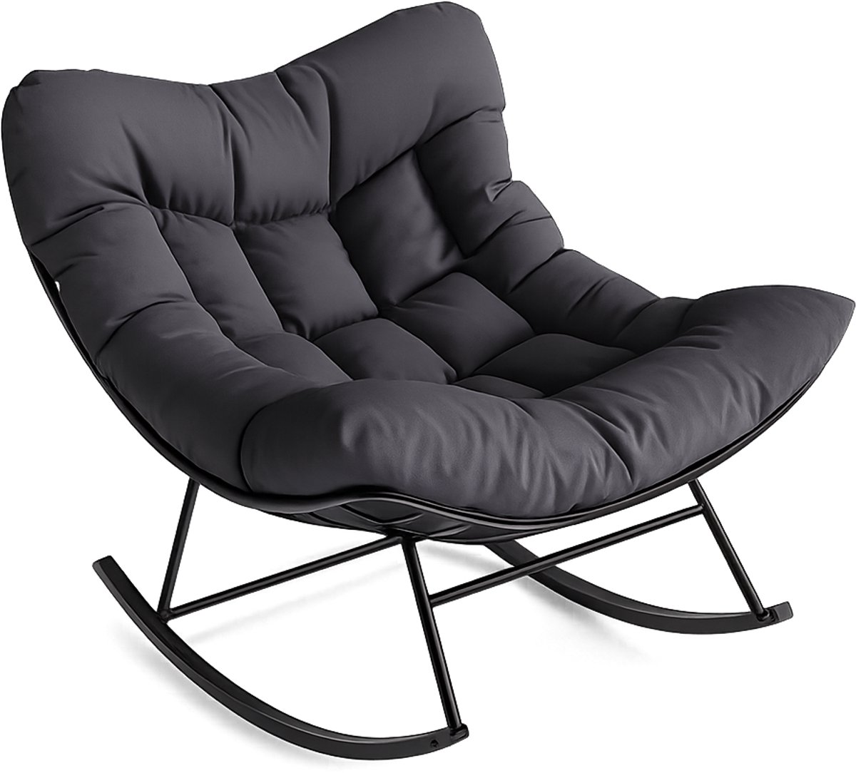 CORE Oversized Schommelstoel - Schommelfauteuil met Dik Kussen - Stevig Metalen Frame - Comfortabele Relaxstoel - Draagvermogen tot 150 kg - Tuinstoel voor Terras, Achtertuin en Zwembad - 96.5x101.6x86.3cm - Zwart/Grijs