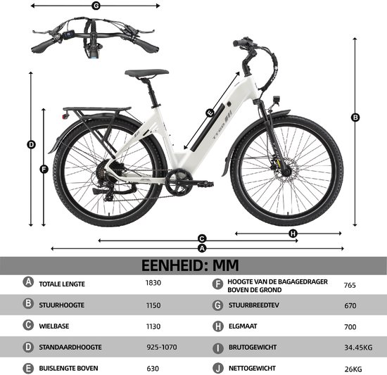 TTGO C5 E-bike - 25 km/u - 27.5inch - 90km actieradius - 250W motor - 48V 13.5Ah accu - 70NM - wit van TTGO — afbeelding 3