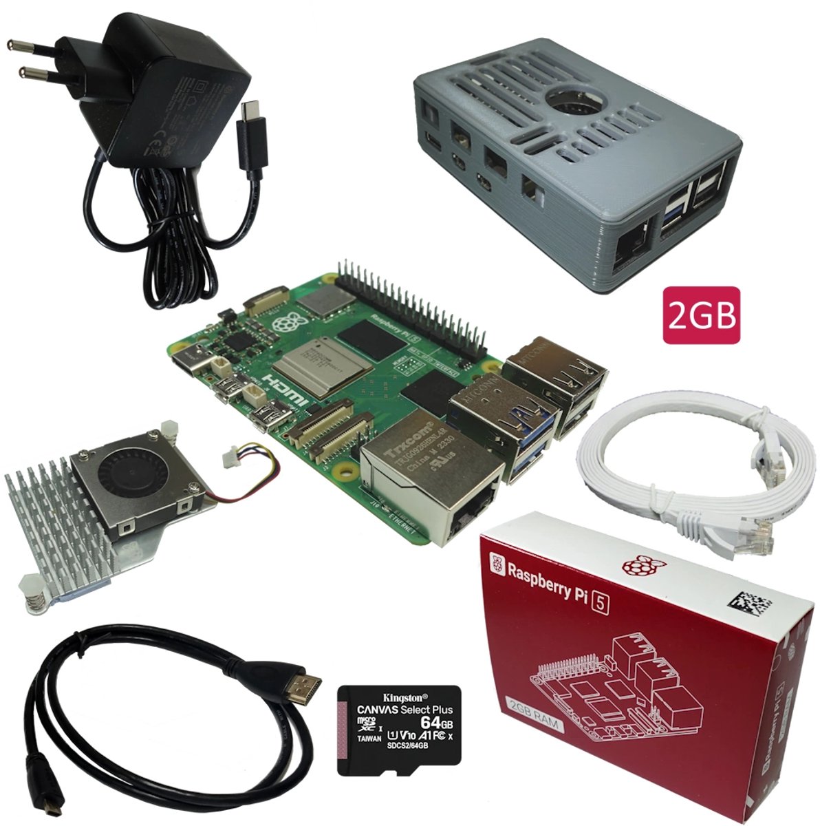 Raspberry Pi 5 starter kit - 2GB - met ventilator - 64GB SD-kaart