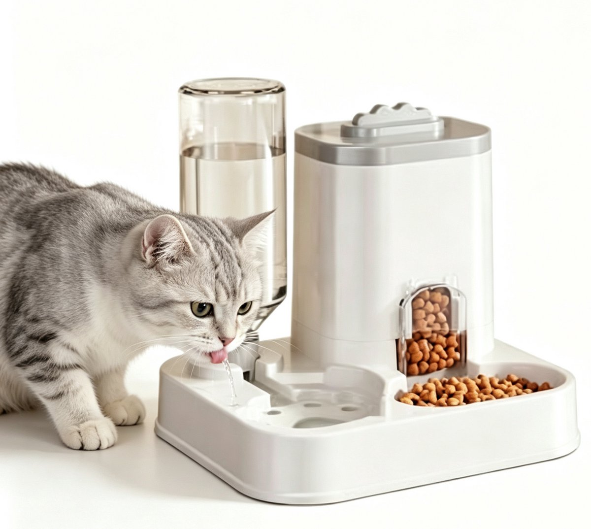 Automatische Voerbak en Waterdispenser voor Katten en Honden - Grote Capaciteit - Voerautomaat met Drinkbak - Zwaartekracht Voersysteem - Grijs
