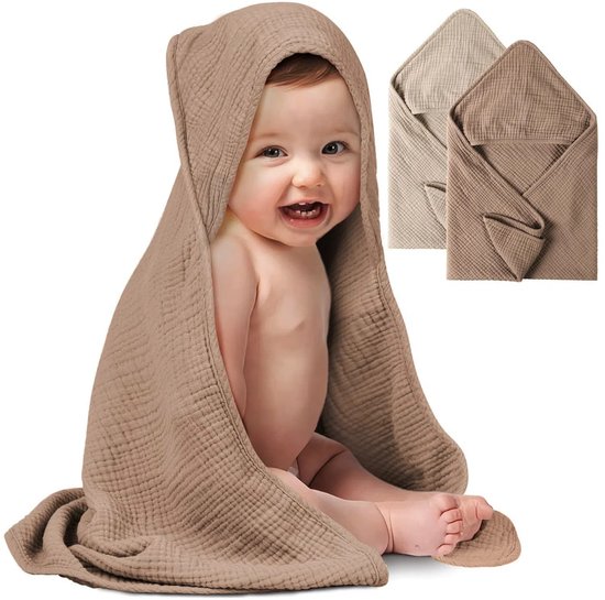 Baby Handdoek met Badcape - 2 stuks - Badcape Badstof - Baby Badcape van Crêpe Katoen - Wikkelhanddoek Badcape - Zacht absorberend - Geschikt voor pasgeborenen, baby's en peuters - 90 x 90 cm — afbeelding 2