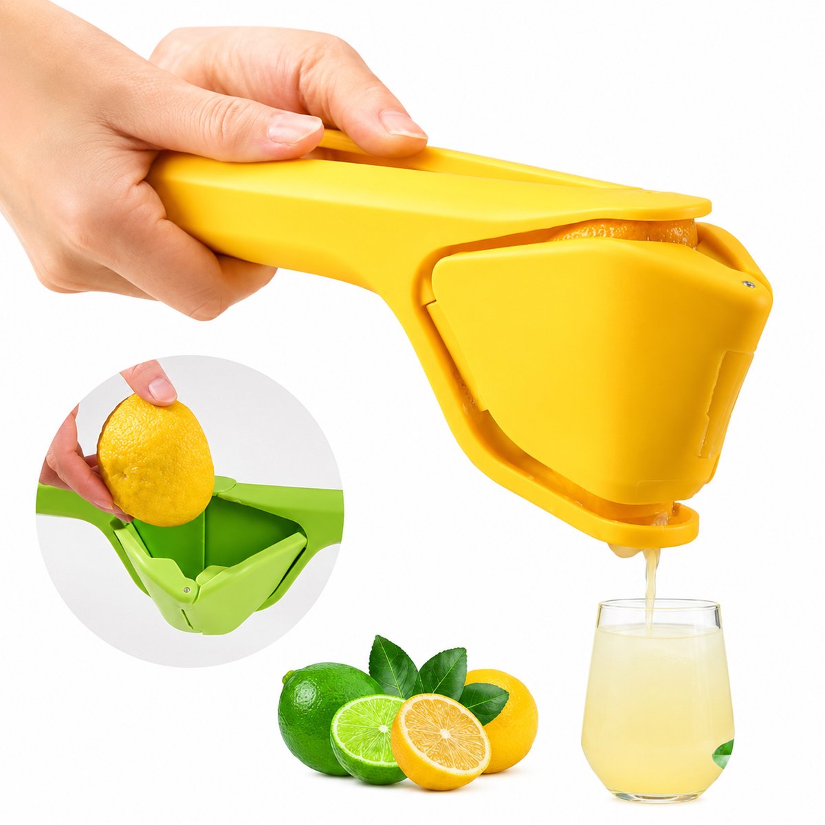 Tolvia Citruspers - Citroenpers - Handmatige Citroenpers - Geschikt voor Citroen, Limoen & Sinaasappel - Geel