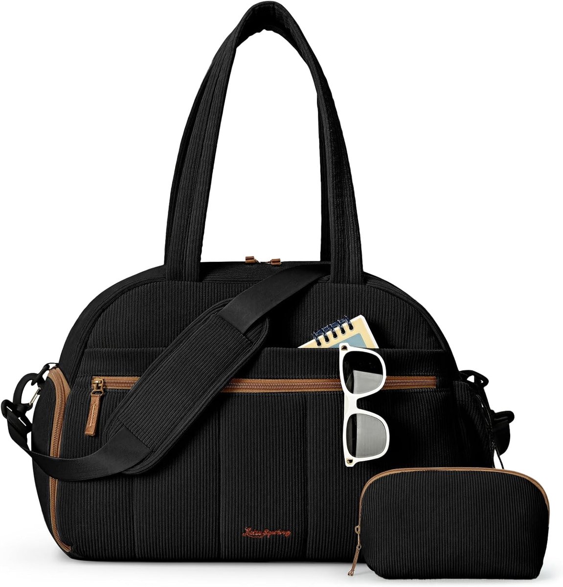 Corduroy Travel Bag, Sports Bag, Weekend Bag, Hand Luggage Bag, Sports Bag, Black, M - ShopVlot