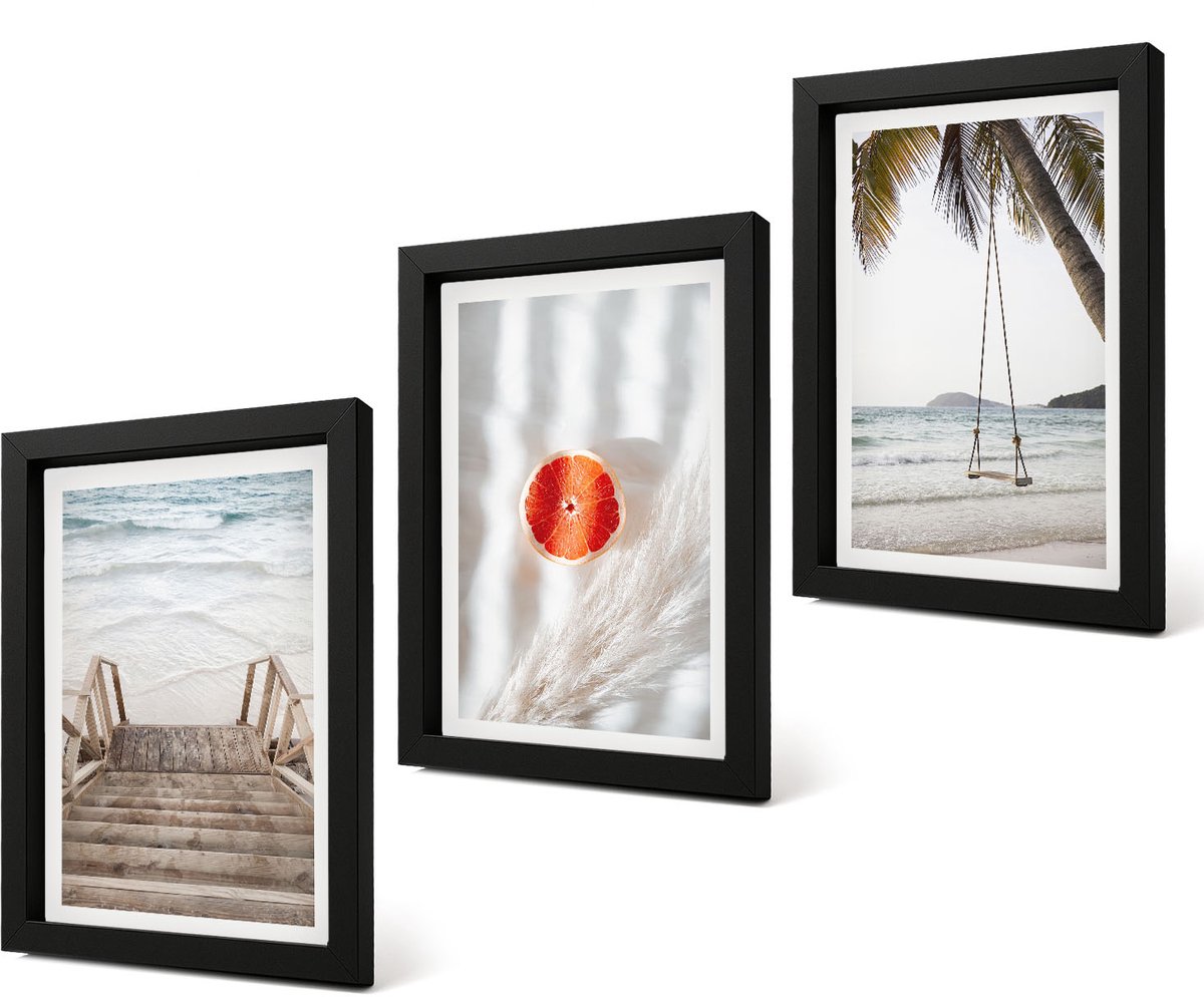 Coloray 4-Delige Schilderij Set - Strand met houten trap, vakantiesfeer - 20 x 30 cm - Stijlvolle Muurdecoratie - Kantoor - Decoratieve Schilderijen