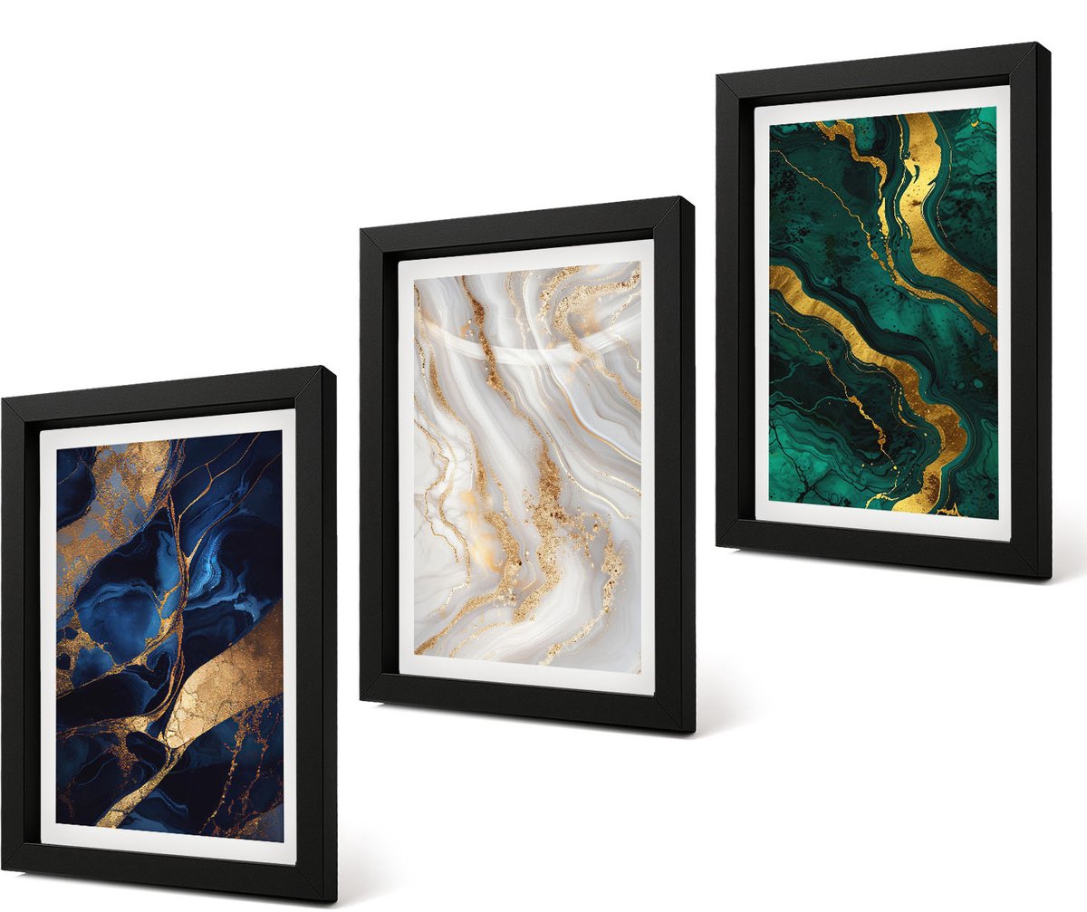 Coloray 4-Delige Schilderij Set - Abstracte patronen in blauw- en groentinten. - 20 x 30 cm - Schilderijen Set - Wanddecoratie - Woonkamer - Interieur Decoratie
