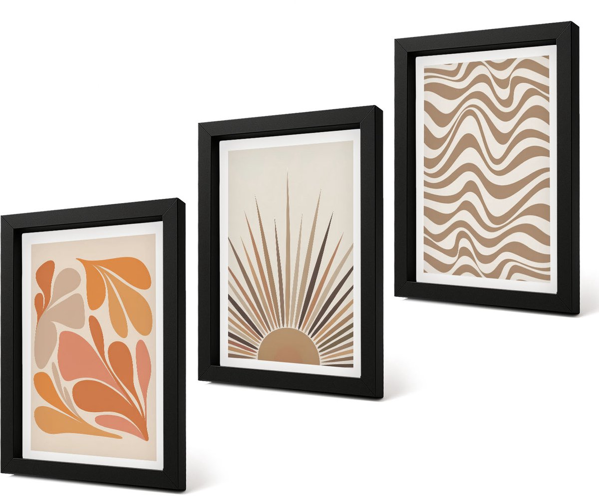 Coloray 4-Delige Schilderij Set - Zon Boho Pastel Abstracte Vormen - 20 x 30 cm - Wanddecoratie - Muurdecoratie - Woonkamer - Decoratieve Schilderijen
