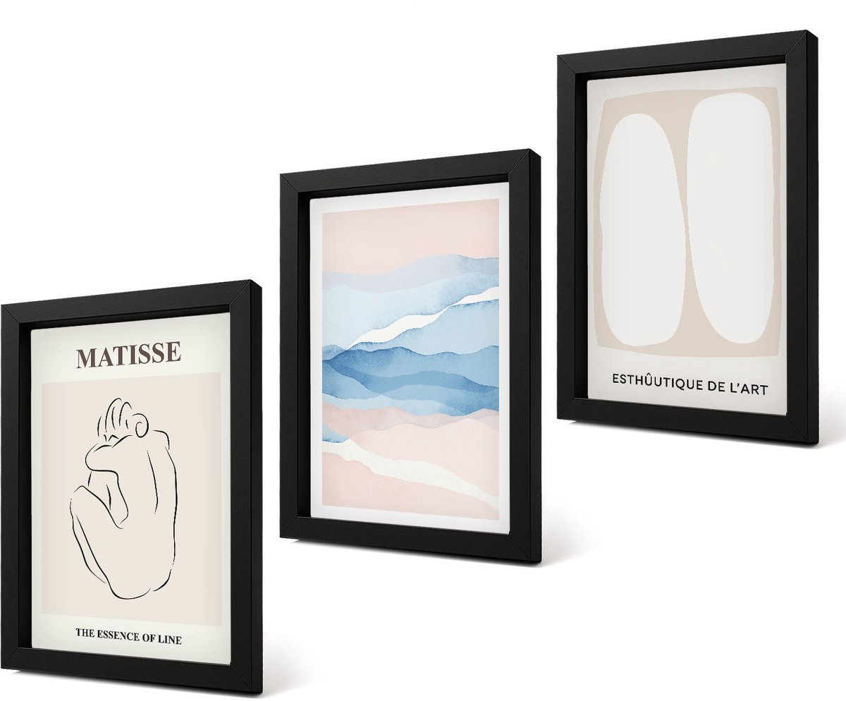 Coloray 4-Delige Schilderij Set - Abstracte vormen en delicate kleuren van Matisse - 20 x 30 cm - Stijlvolle Wanddecoratie - Interieur - Muurdecoratie