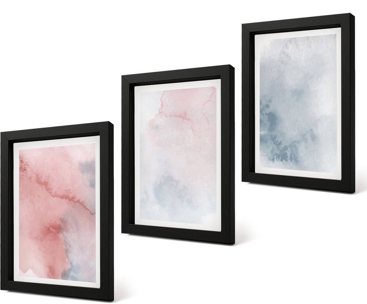 Coloray 4-Delige Schilderij Set - Pastelkleurige aquarelverf op canvas met kleurrijke texturen - 20 x 30 cm - Decoratieve Muurdecoratie - Slaapkamer