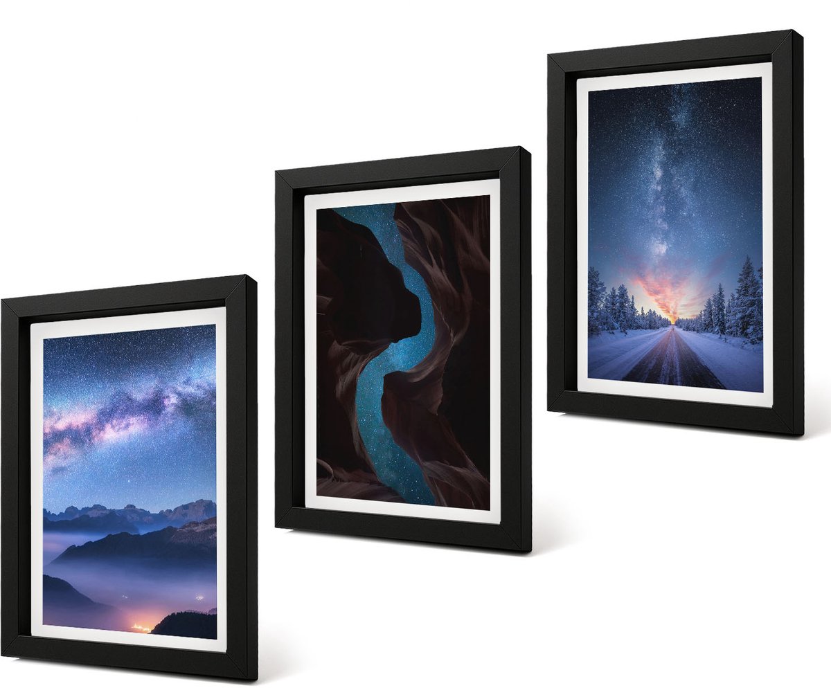 Coloray 4-Delige Schilderij Set - Nachtelijke hemel, bergen, kloof en winterlandschap - 20 x 30 cm - Decoratieve Schilderijen - Woonkamer - Interieur - Moderne Wanddecoratie