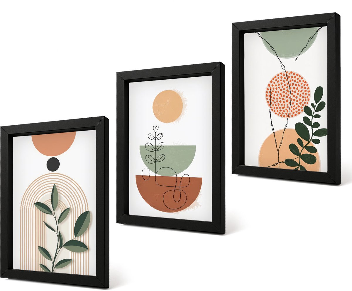Coloray 4-Delige Schilderij Set - Abstracte vormen met kleurrijke plantmotieven - 20 x 30 cm - Moderne Wanddecoratie - Woonkamer - Stijlvolle Muurdecoratie