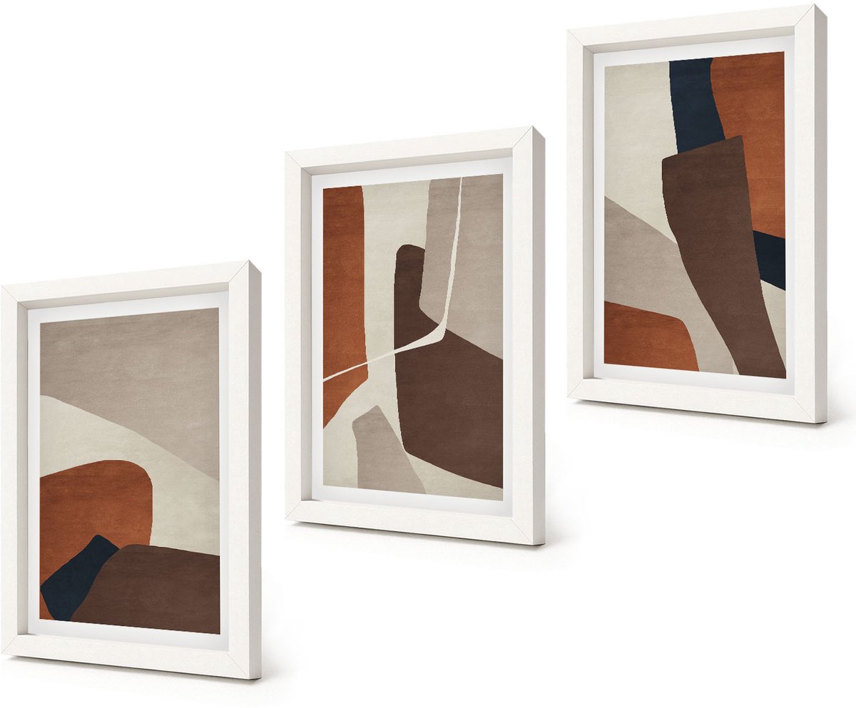 Coloray 3-Delige Schilderij Set - Abstractie van vormen en structuren in een moderne stijl - 20x30 - Decoratieve Schilderijen - Woonkamer - Interieur
