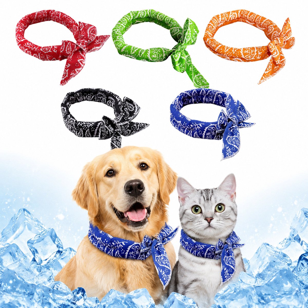 5 stuks Huisdier verkoelende halsband - verkoelende stropdas voor huisdieren - absorberende snelkoelende halsband - verkoelende sjaal voor huisdieren - helpt effectief tegen oververhitting bij katten en honden - Veelkleurig