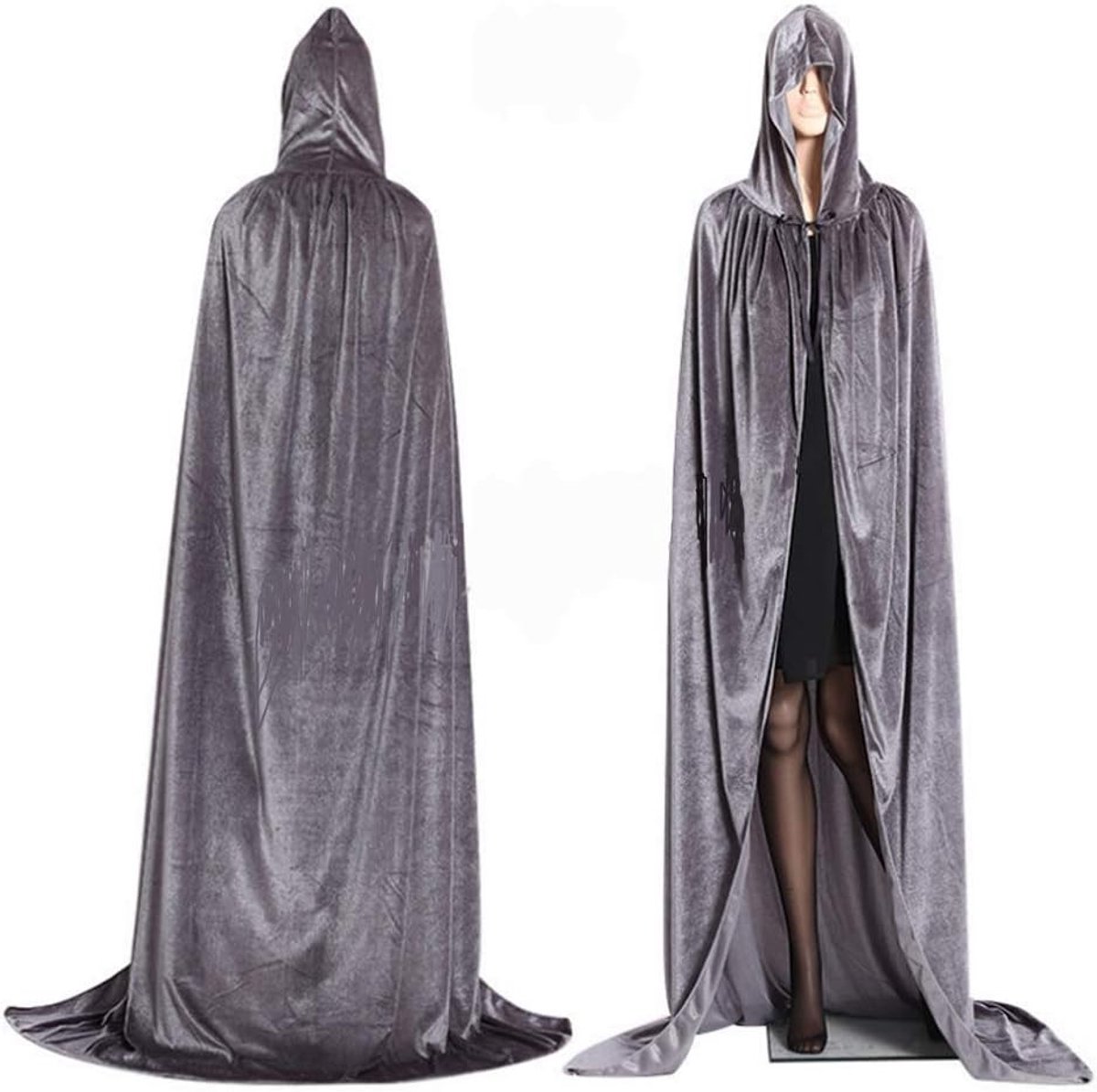 Grey Hooded Cloak Long Cape with Hood Robe for Halloween Costume Party Witch Devil Vampire Cosplay Fancy Dres、 - ShopVlot