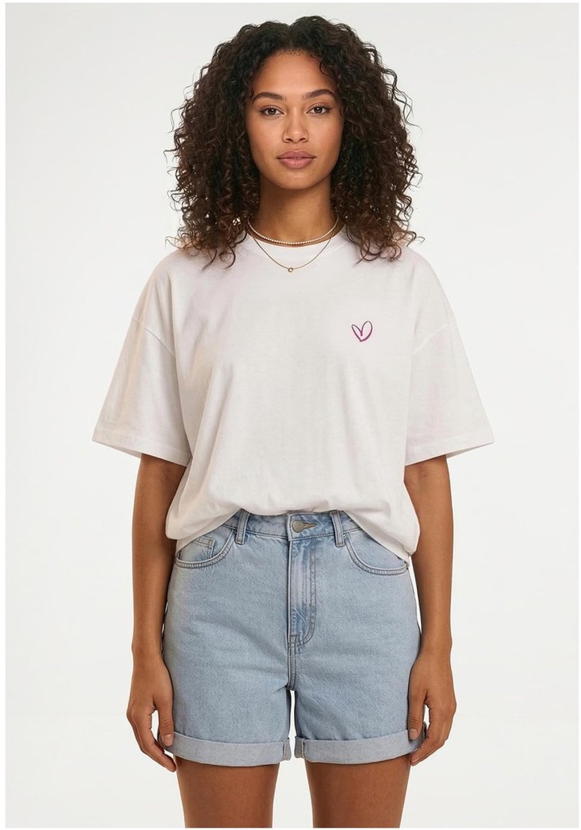 Urban Classics Rainbow Heart Logo Loose Dames Tshirt L Wit