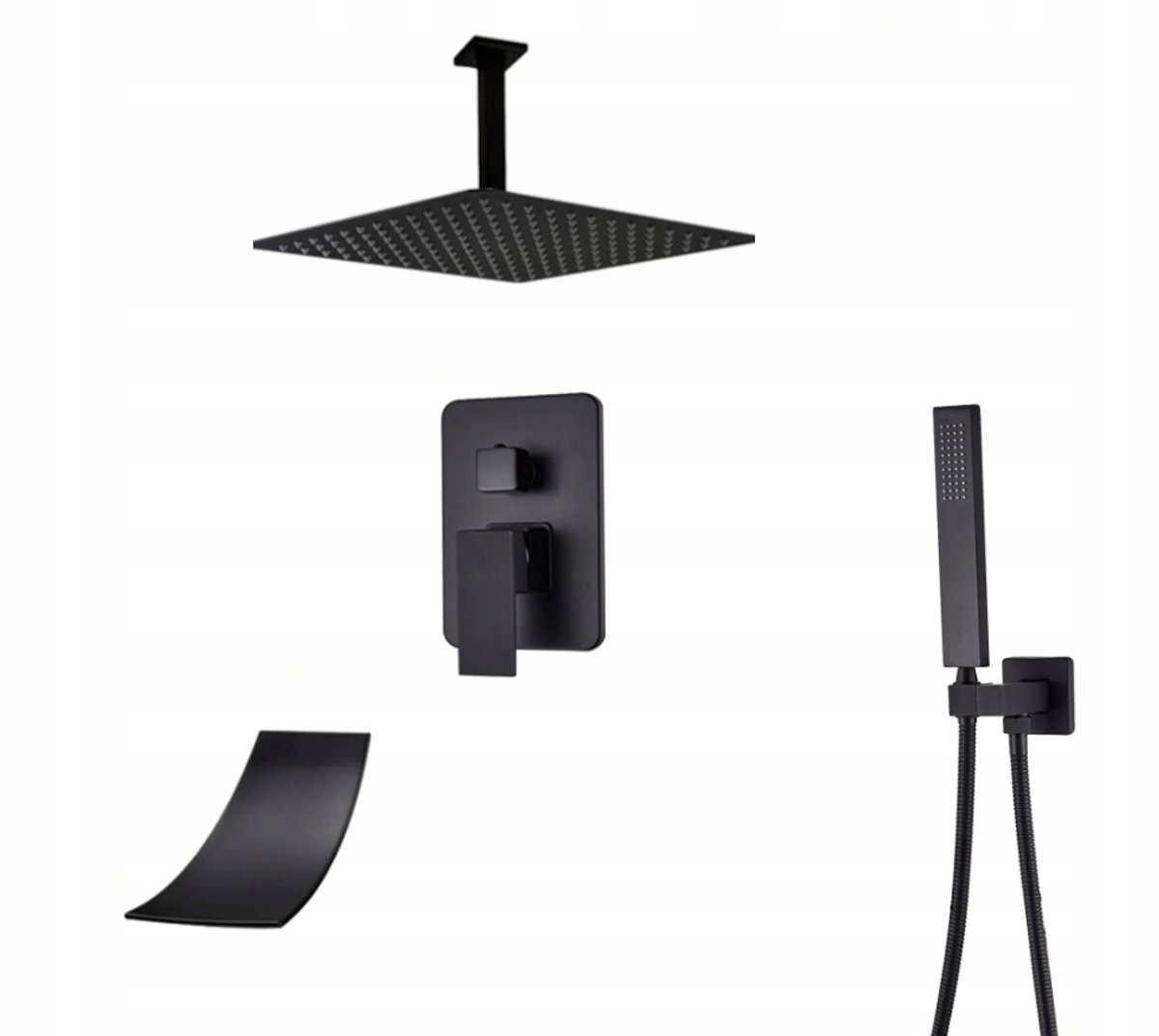 Mat Zwart Inbouw Doucheset met Waterval Uitloop & 40cm Rainshower