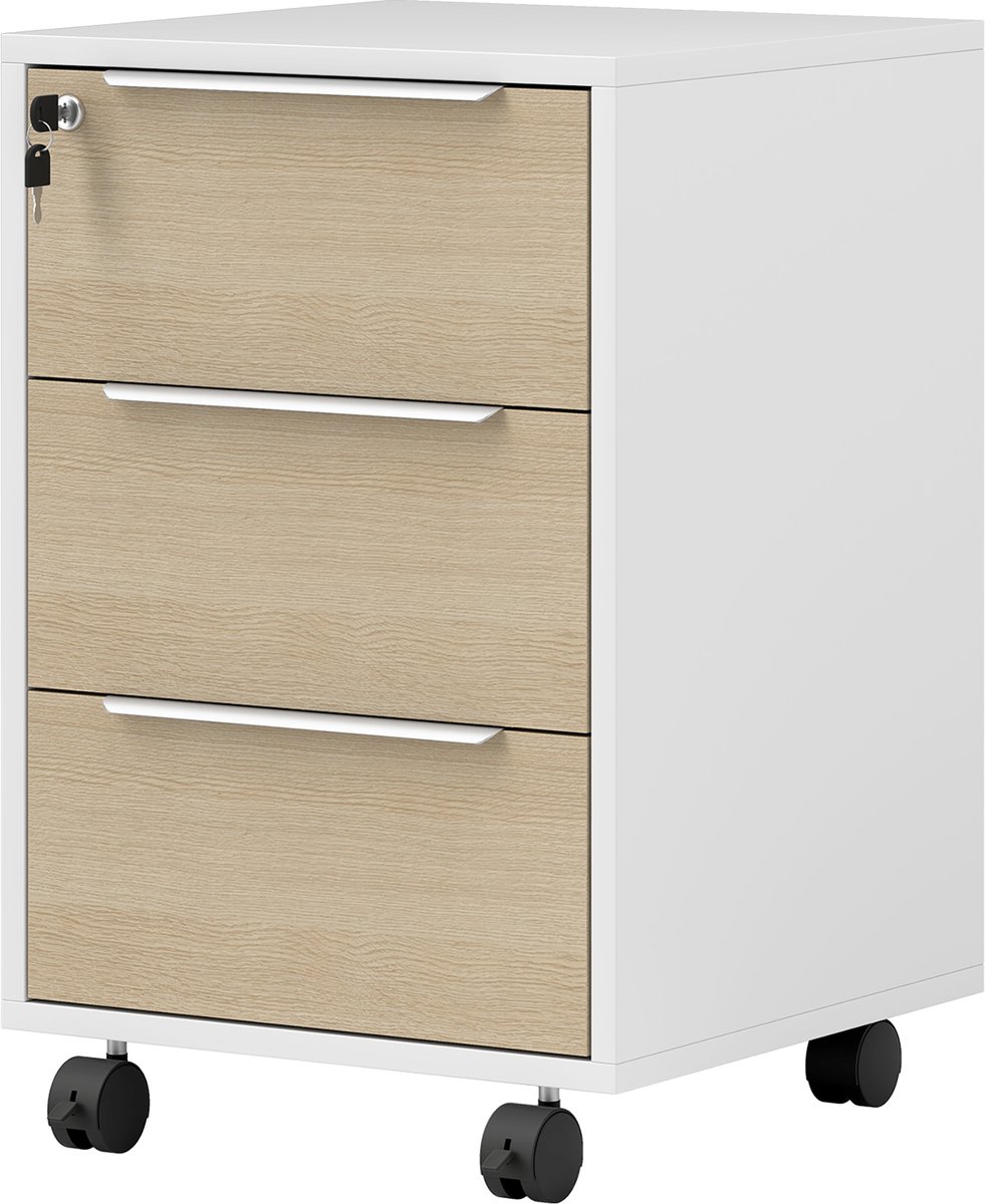 Verrijdbare bureau-kast met 3 lades - slot - opbergkast op wieltjes voor documenten en printers - compacte opbergkast