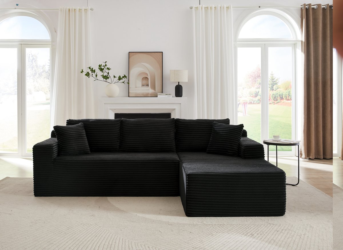 Modulaire L-vormige bank - 3-zits met chaise longue - Voor woonkamer en kantoor - Lichtgrijs - Traagschuim vulling - Afritsbare wasbare hoes - Montagevrij - 4 opstellingsmodi