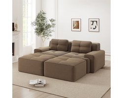 Modulaire cloud bank U-vorm - Boneless sofa met ottoman - 2-zits - Bruin corduroy - Diepe zit 74 cm - Huisdiervriendelijk - Geen montage - Antislip