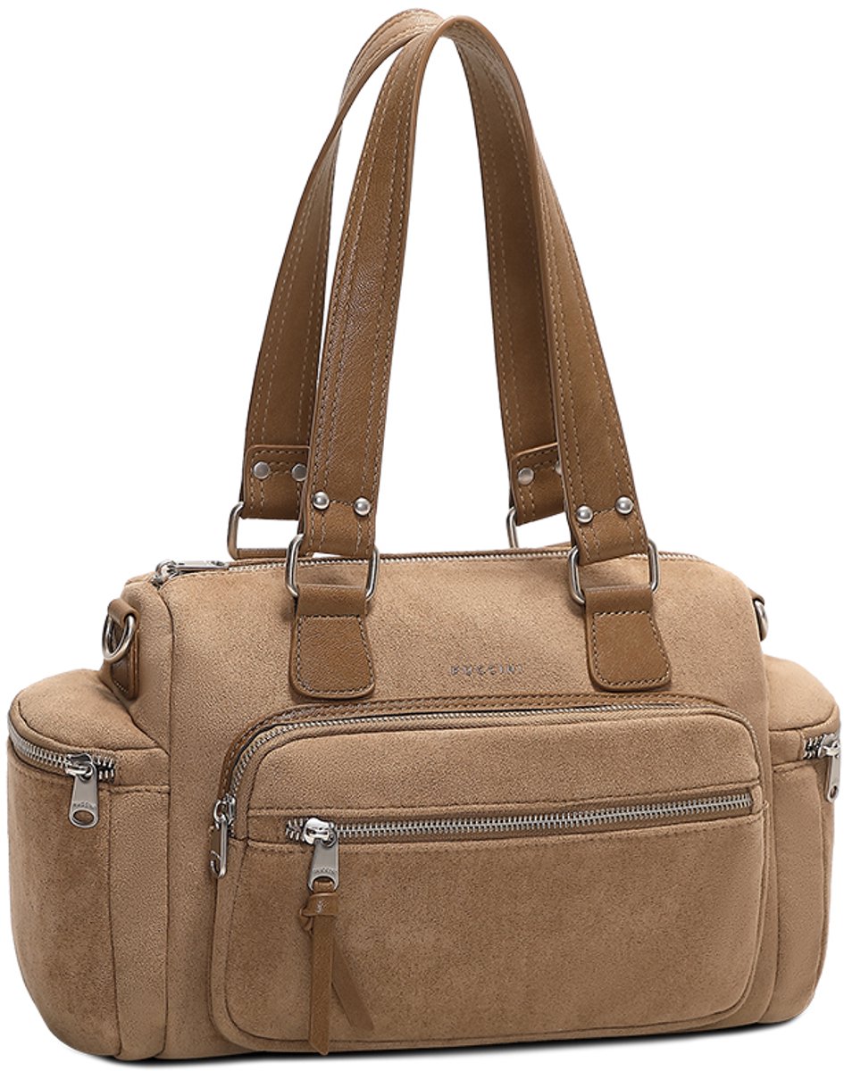 Puccini Goldie Medium Schoudertas Dames - Imitatiesuède - Taupe