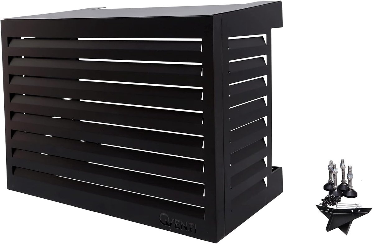 Cover for air conditioning, black, aluminium, protective grille, cover, easy installation, size S, external dimensions - ShopVlot