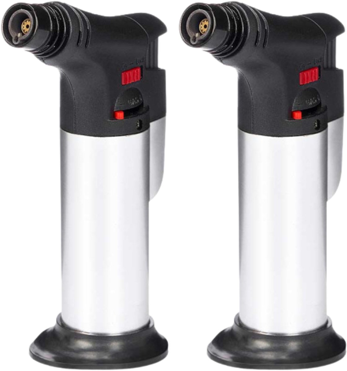Kinvara Multifunctionele brander - 2x - zwart - hervulbaar - 11 cm - mini gasbrander - stormaansteker